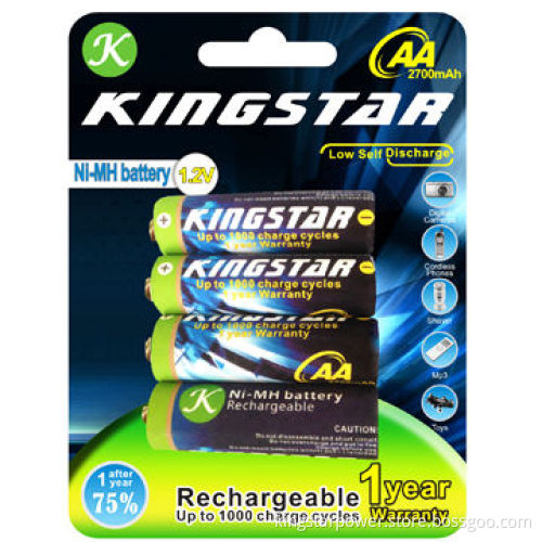AA Rechargeable Batteries, 4 x AA Packs, NiMH, 2700mAh, 1.2V, for Camera,MP3,Toys,Flashlight,Phone
